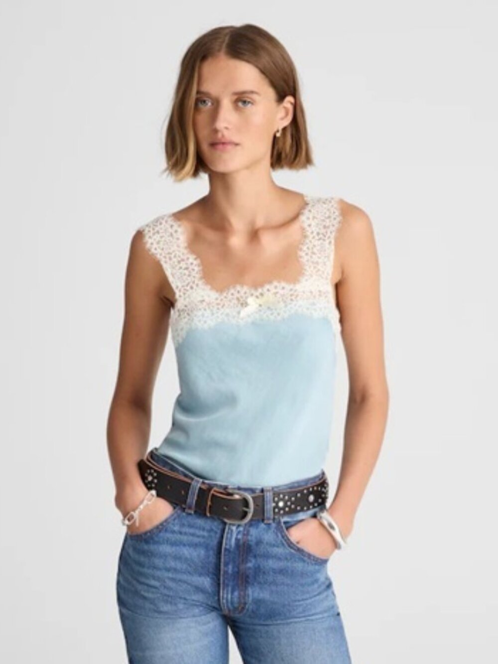 Alexa Chung for Madewell Charlotte Satin Camisole in Vintage Blue, NWT, XXL